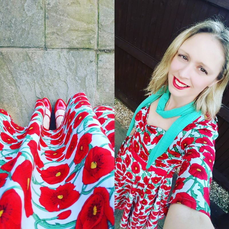 Red Poppy Print Dress: 1950s Vintage Outfit Inspiration