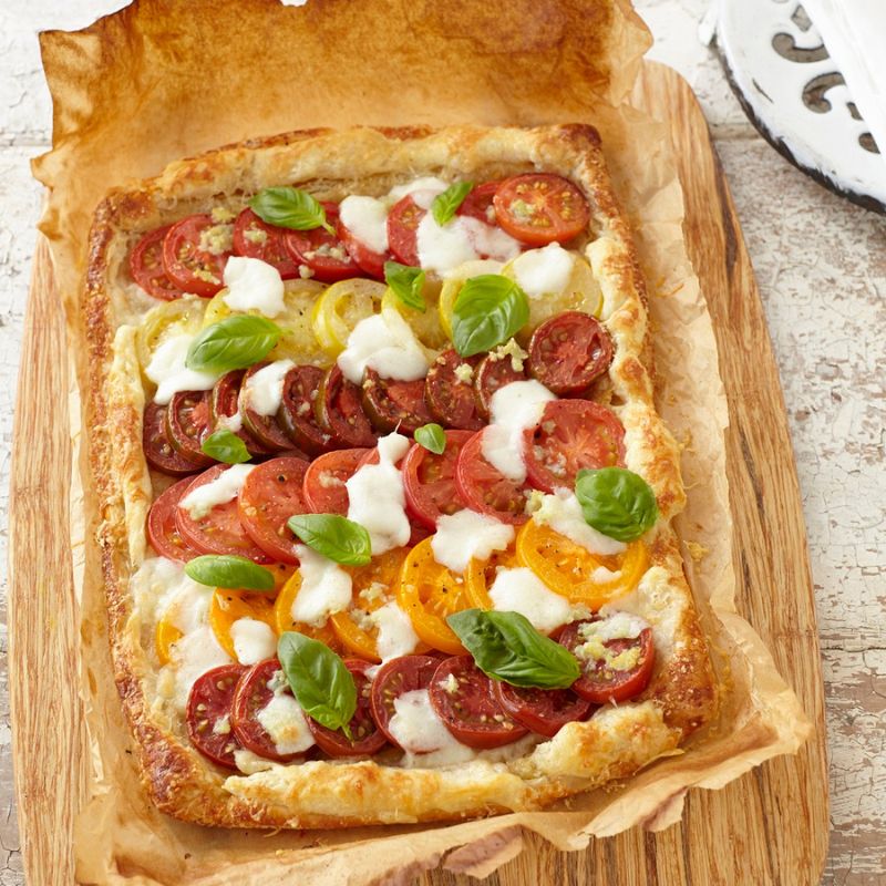 Tomato, Mozzarella And Basil Puff Pastry Tart Tomato, Mozzarella And Basil Puff Pastry Tart