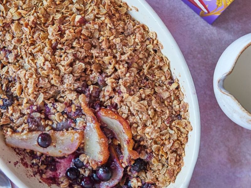How To Make Pear, Blueberry, Ginger And Barley Crumble