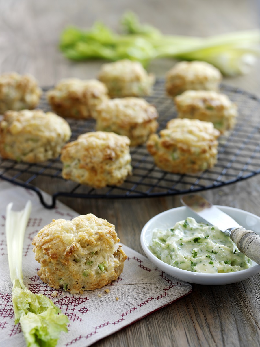 Cheese, Celery And Walnut Scones With Parsley Butter