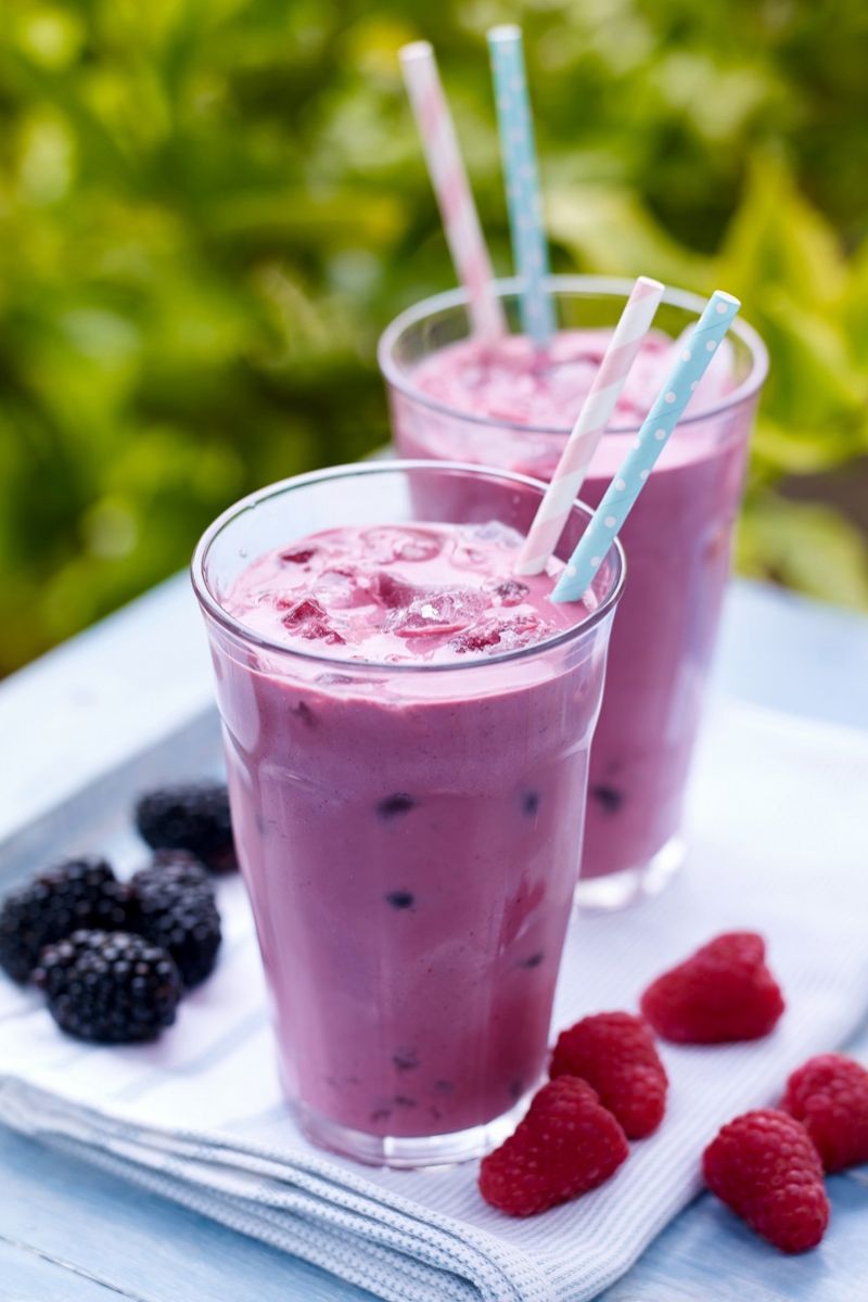 Raspberry, Blackberry, Peach, Almond Butter And Yoghurt Smoothie