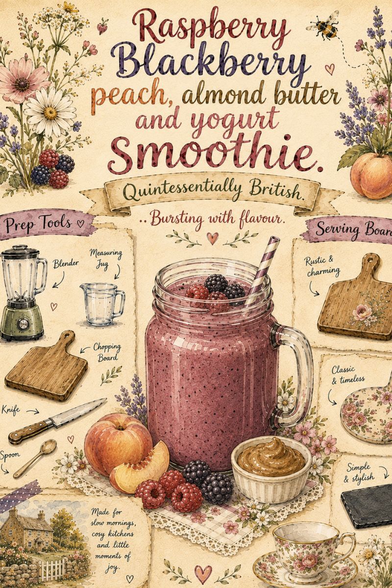 Raspberry, Blackberry, Peach, Almond Butter And Yoghurt Smoothie