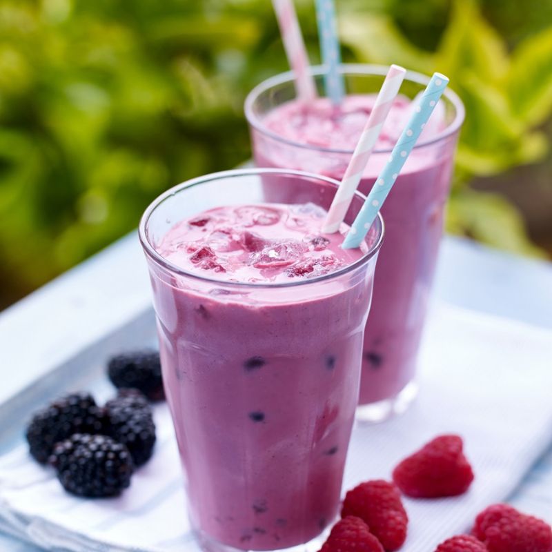 Raspberry, Blackberry, Peach, Almond Butter And Yoghurt Smoothie