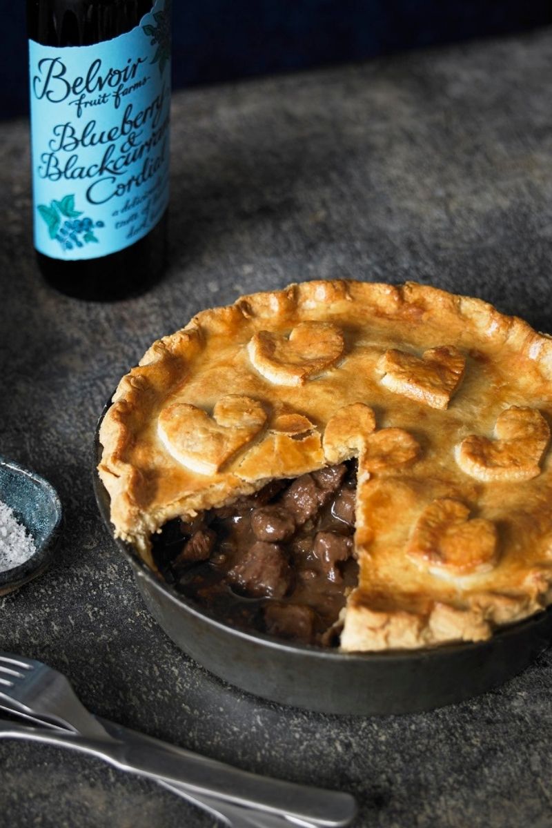 Beef Pie with Blueberry And Blackcurrant Cordial