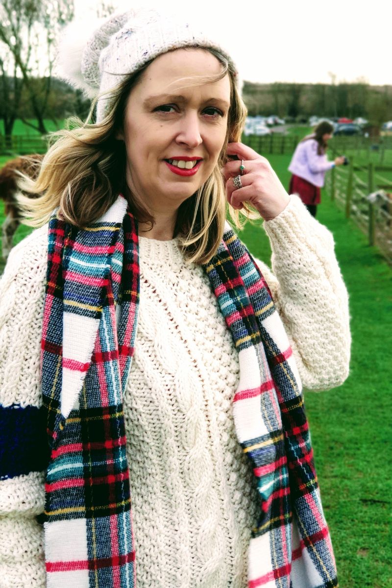 Styling An Aran Jumper & Tartan Scarf Over 40