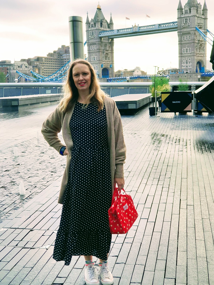 Over 40 Fashion Blogger Polka Dot Dress Red Cath Kidston Bag