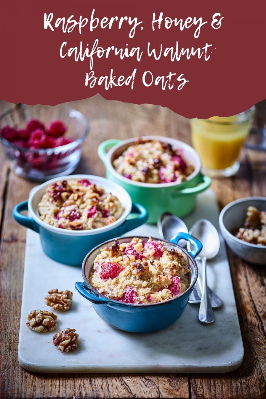 Raspberry, Honey & California Walnut Baked Oats. 