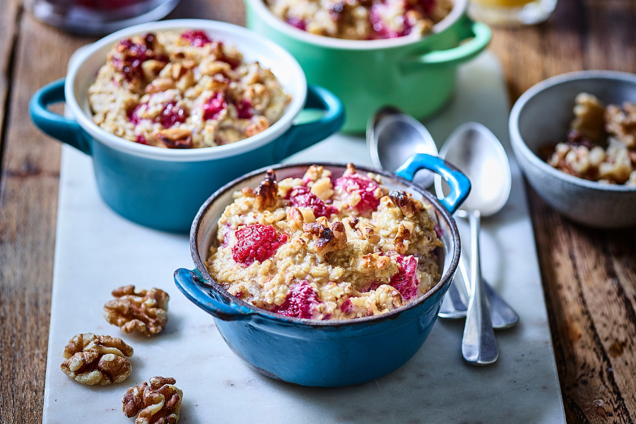 Raspberry, Honey & California Walnut Baked Oats.