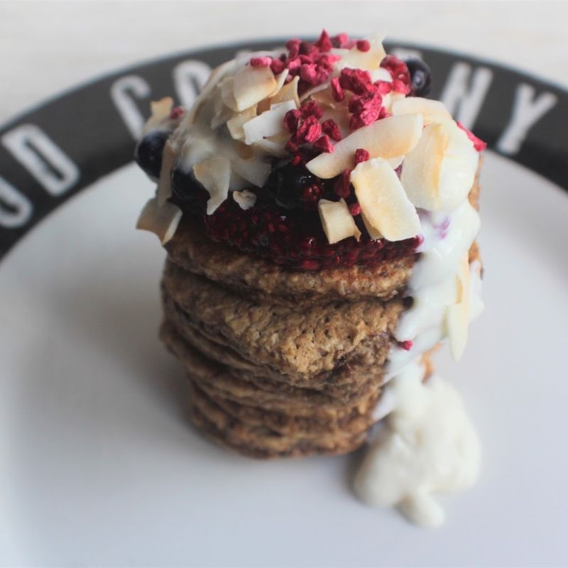 Oat, Flaxseed And Banana Pancakes With Berry Jam
