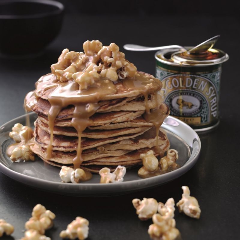 Peanut Butter Pancakes With Salted Caramel Popcorn Sauce