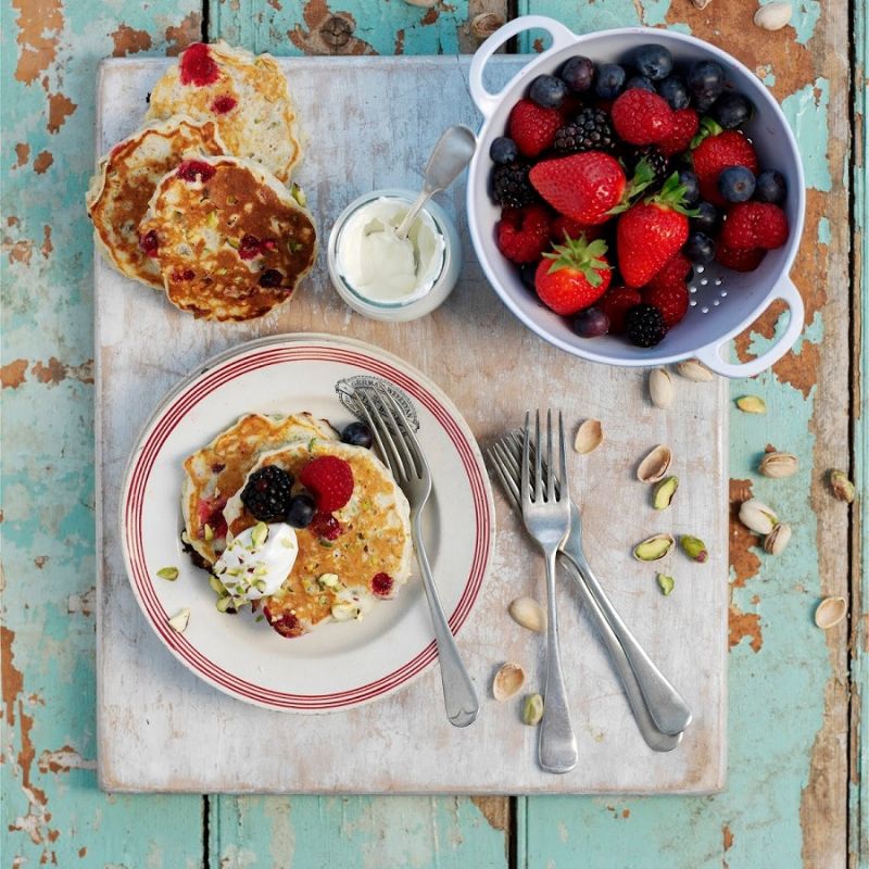 Pistachio, Oat And Cranberry Breakfast Pancakes