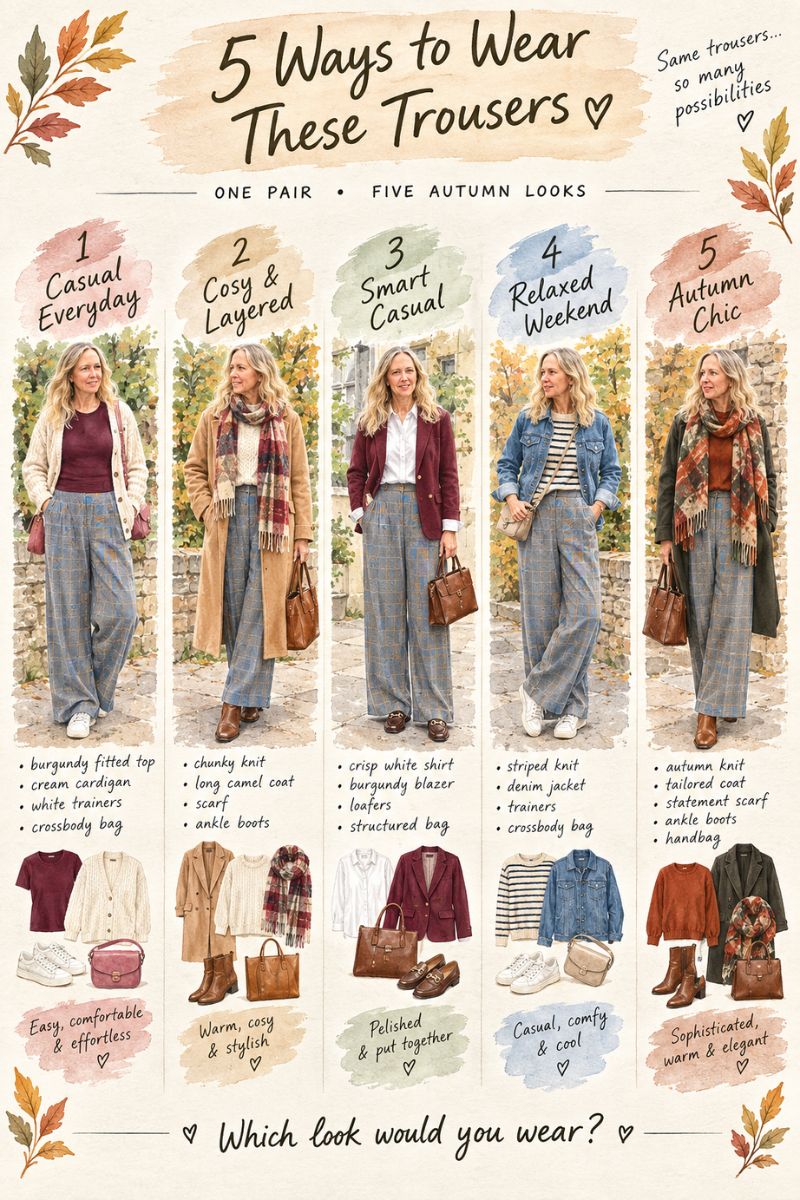 How To Style Checked Trousers: 5 Easy Outfit Ideas For Women Over 50 How To Style Checked Trousers: 5 Easy Outfit Ideas For Women Over 50