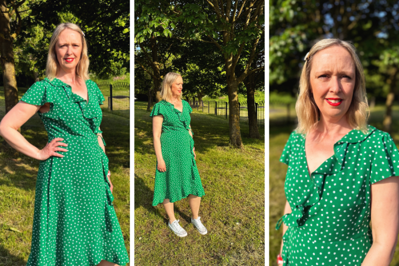 Socialite Sweetheart Dress - Plus - Green Polka Dot