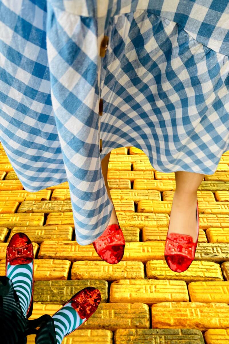 Light Blue Gingham Dress And Red Shoes: A Fresh Over-50 Style Statement