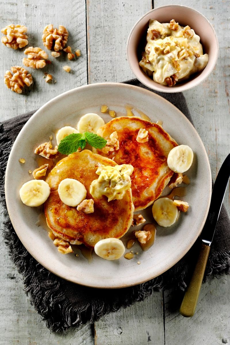 California Walnut Pancakes with Maple Walnut Butter.