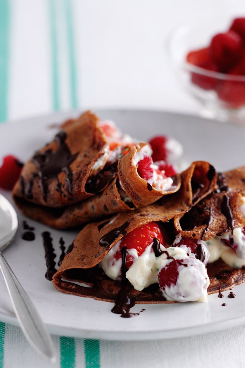 Chocolate Berry Pancakes With Minted Yogurt