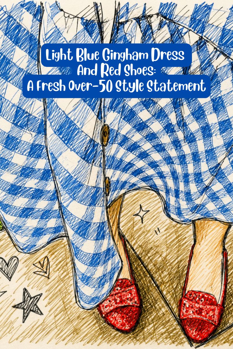 Light Blue Gingham Dress And Red Shoes: A Fresh Over-50 Style Statement