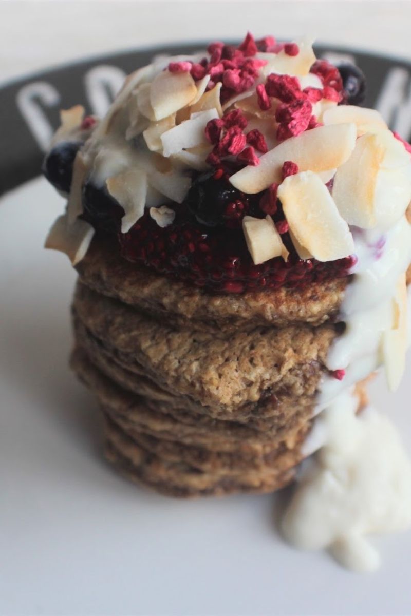 Oat, Flaxseed And Banana Pancakes With Berry Jam Oat, Flaxseed And Banana Pancakes With Berry Jam