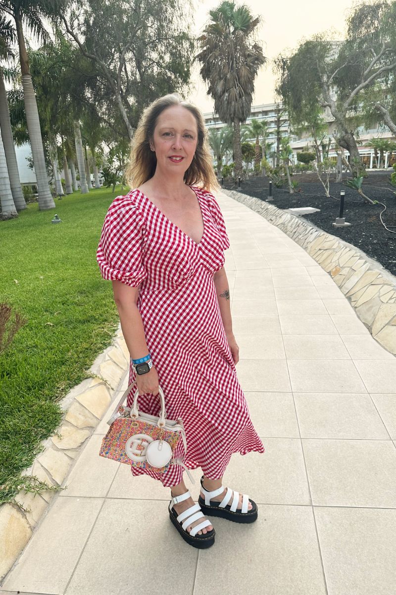 How I Styled A Red And White Gingham Dress With Dr. Martens Sandals In My 50s How I Styled A Red And White Gingham Dress With Dr. Martens Sandals In My 50s