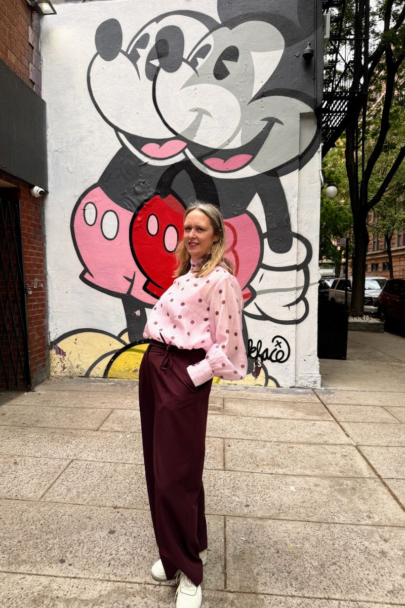 Styling A Pink Polka Dot Blouse & Burgundy Trousers Styling A Pink Polka Dot Blouse & Burgundy Trousers