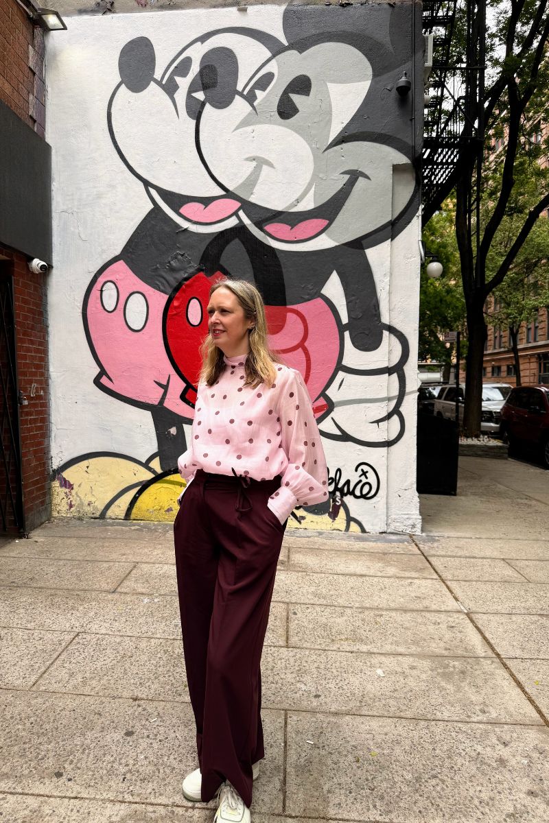 Styling A Pink Polka Dot Blouse & Burgundy Trousers Styling A Pink Polka Dot Blouse & Burgundy Trousers